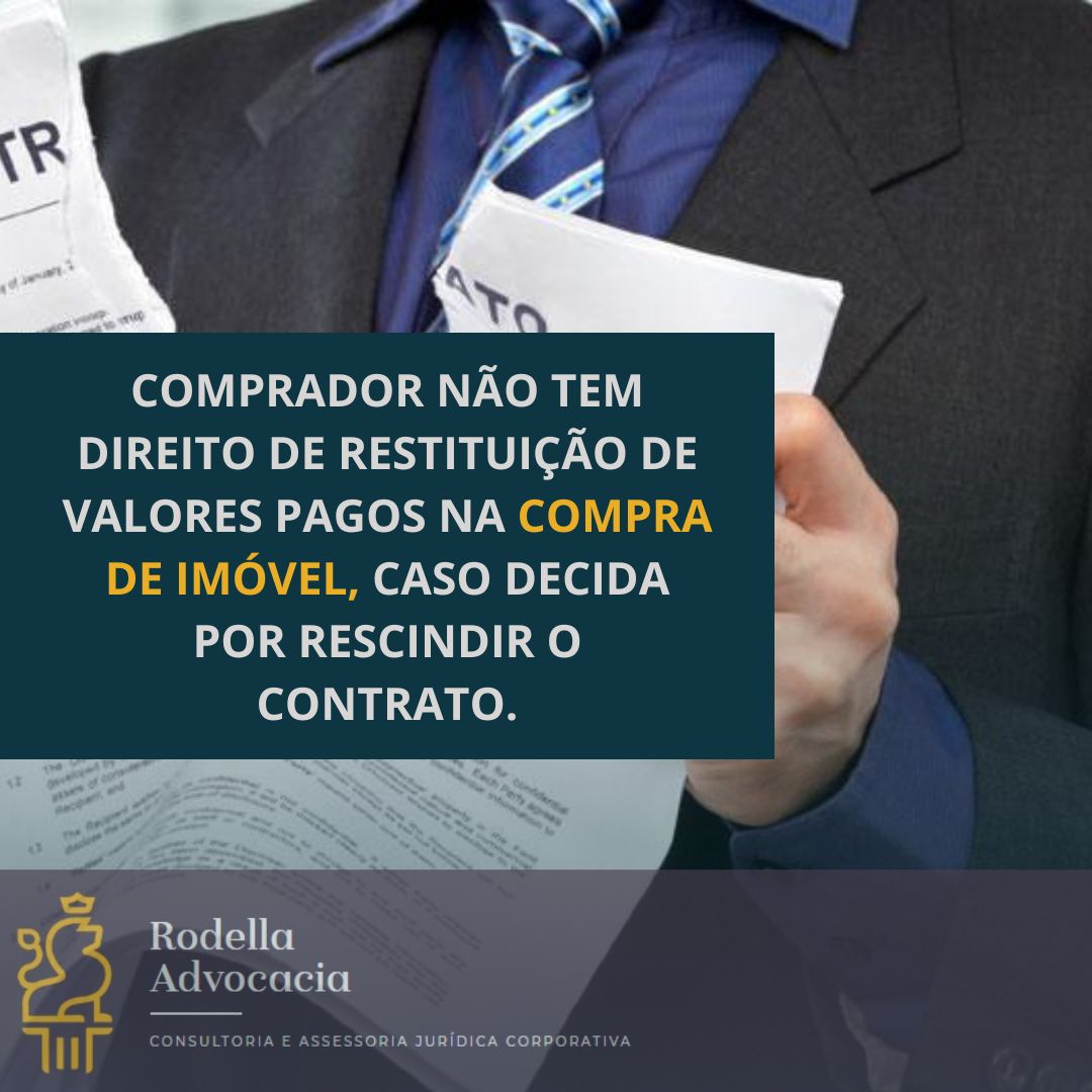 COMPRADOR NÃO TEM DIREITO DE RESTITUIÇÃO DE VALORES PAGOS NA COMPRA DE IMÓVEL, CASO DECIDA POR RESCINDIR CONTRATO DE COMPRA E VENDA.